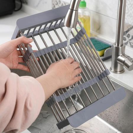Extendable kitchen sink drain basket, multi-functional countertop dish rack, household extendable storage rack for washing vegetables and fruits